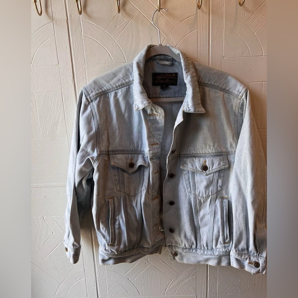 Vintage Eddie Bauer Trucker Bomber Denim Jacket 80s 90s Button